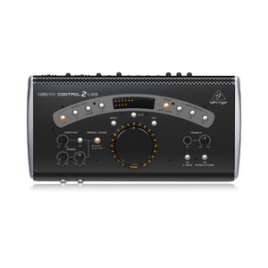 Controlador de Monitor e Interface USB Behringer CONTROL2USB com botão de volume VCA e conexões de estúdio