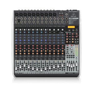 Mesa de Som Profissional para Estúdio Behringer XENYX QX2442USB com faders e processador de efeitos.