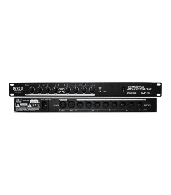 Amplificador de distribuição de áudio Rolls RA163 com conectores XLR
